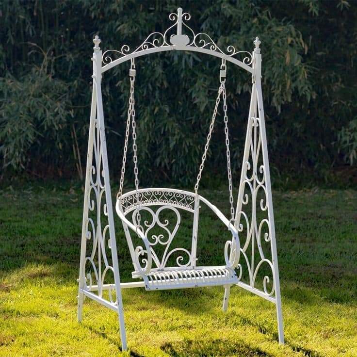 White Ornate Single Garden Swing