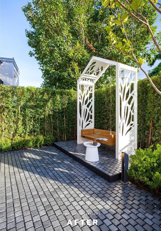 Modern White Garden Swing Pergola