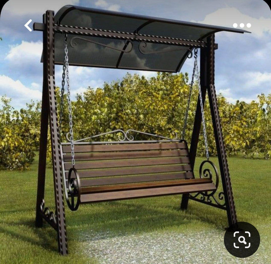 Black Metal Garden Swing with Wooden Seat