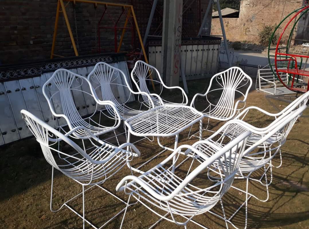 White Ornate Metal Patio Dining Set