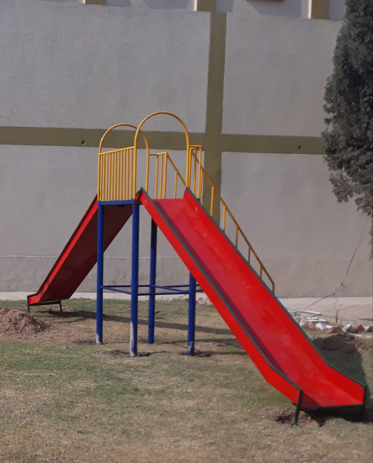 Red and Blue Double Playground Slide
