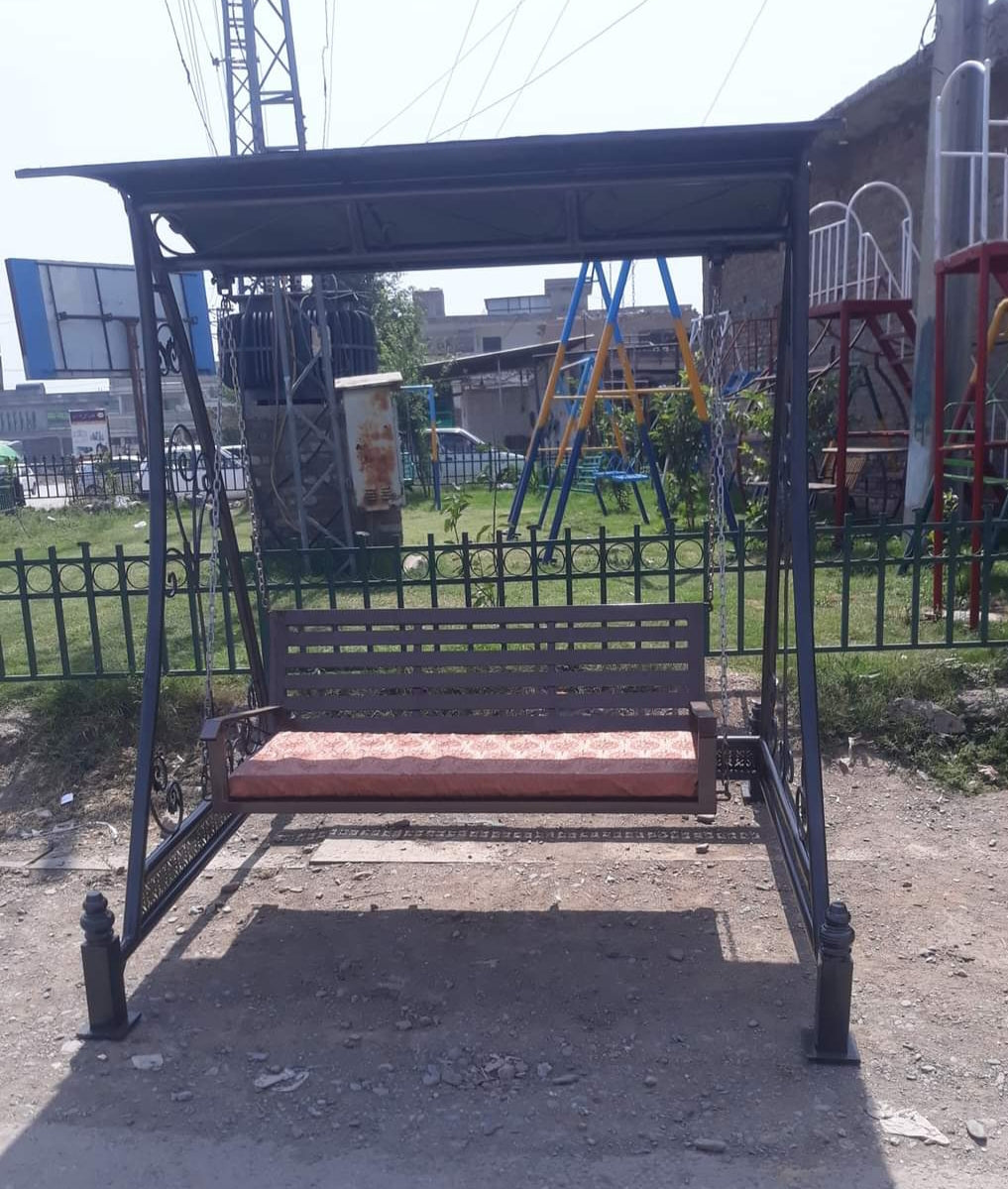 Black Metal Garden Swing with Cushioned Seat
