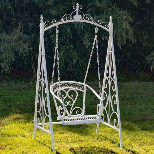 White Ornate Single Garden Swing