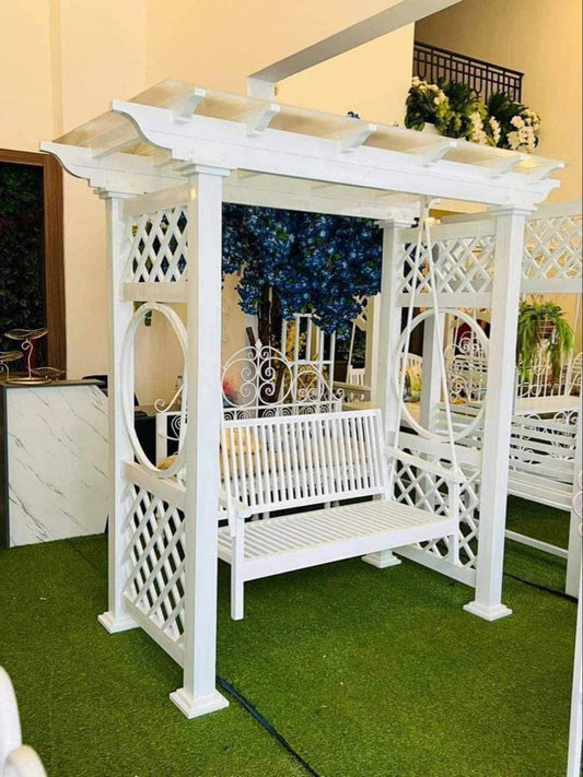 White Lattice Garden Swing with Roof