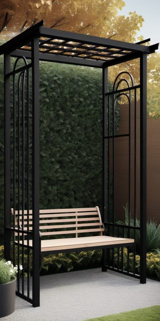 Black Garden Swing Pergola with Wooden Seat