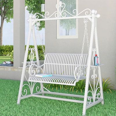 White Ornate Metal Garden Swing
