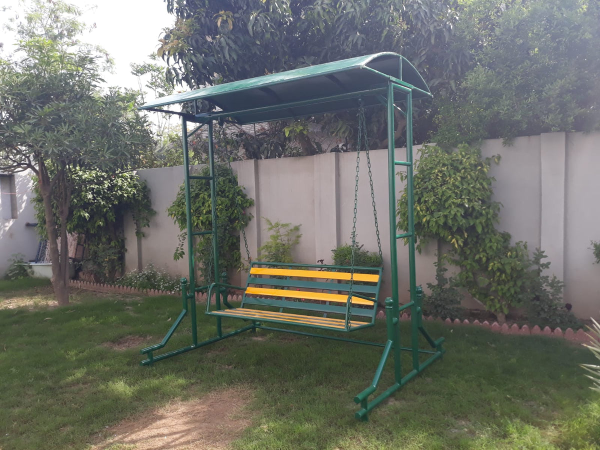 Green Metal Garden Swing with Canopy