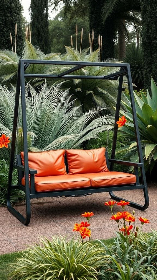 Black Garden Swing with Orange Cushions