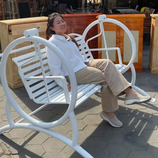 White Circular Metal Garden Swing