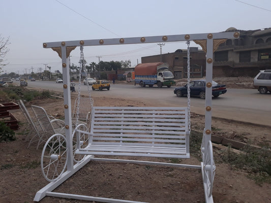 White Ornate Metal Garden Swing