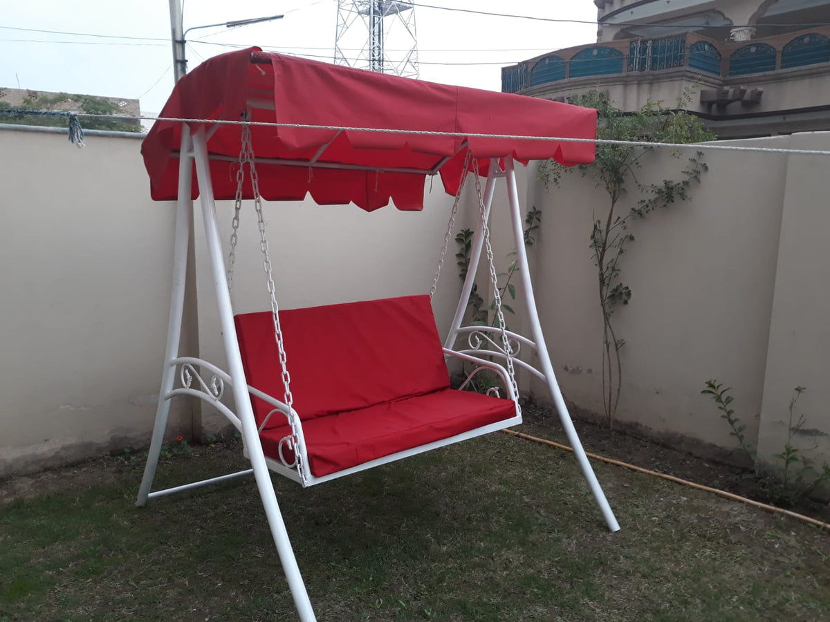 Red Canopy Garden Swing with Cushions