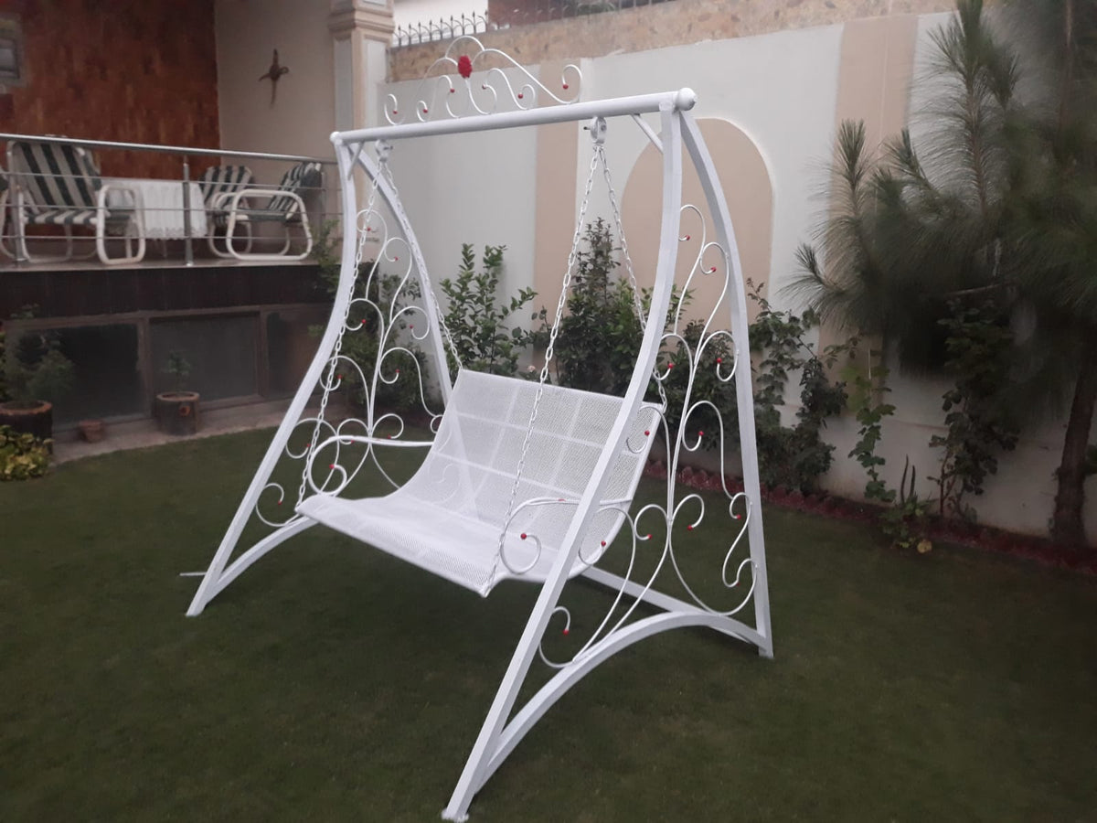 White Ornate Mesh Garden Swing