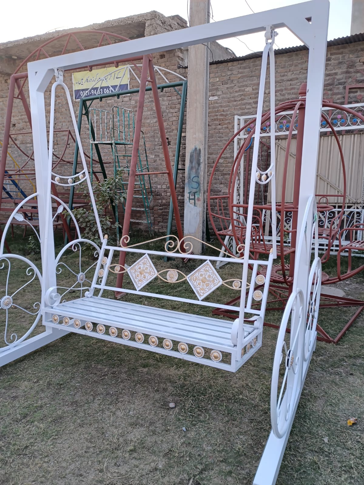 White Decorative Metal Garden Swing