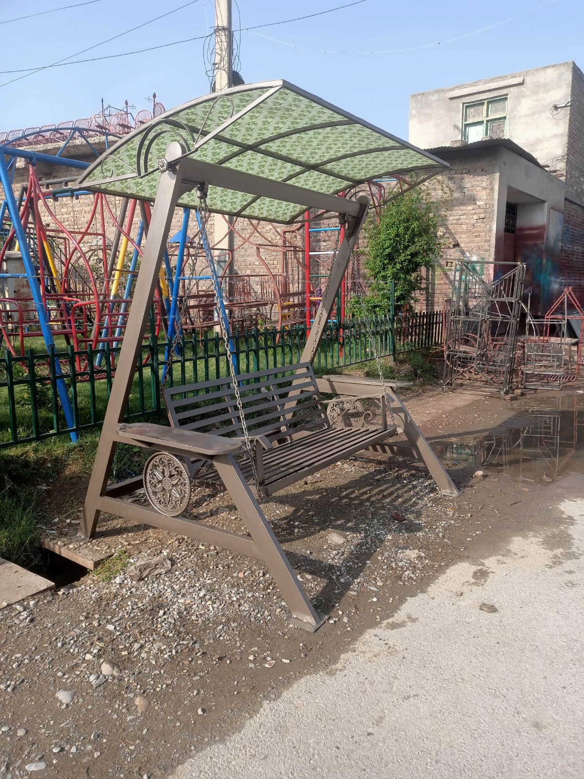 Brown Metal Garden Swing with Canopy