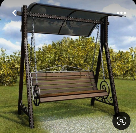 Black Metal Garden Swing with Wooden Seat